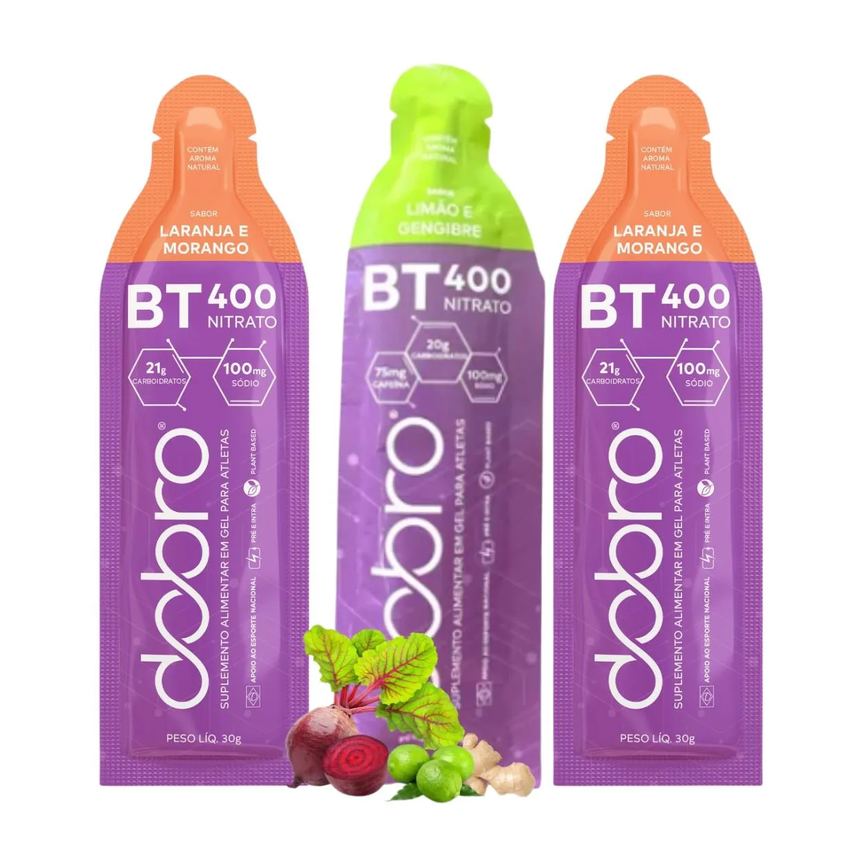 Bt Nitrato 400 Gel 3 Sachês Carboidrato Beterraba Dobro Todos Sabores 2 Laranja +1 Limão