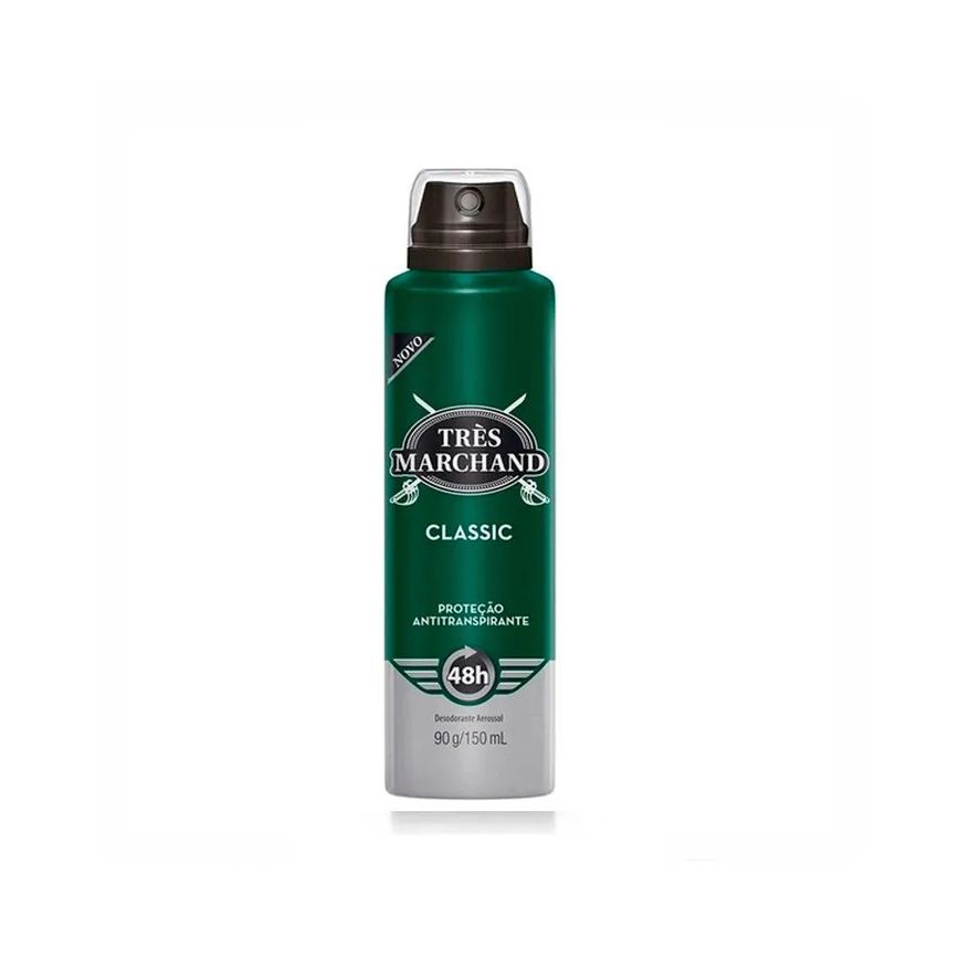 Desodorante Antitranspirante Aerosol Très Marchand Classic Masculino 24h Ação Antibacteriana 150ml