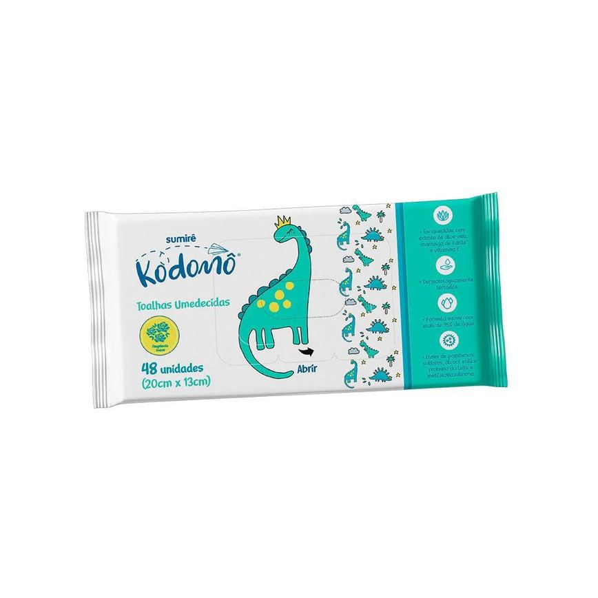 Lenço Umedecido Sumirê Kodomô Aloe Vera Manteiga de Kaite Vitamina e 95% Água 48 unidades