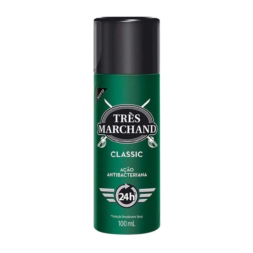 Desodorante Antitranspirante Spray Très Marchand Classic Masculino 24h Ação Antibacteriana 100ml