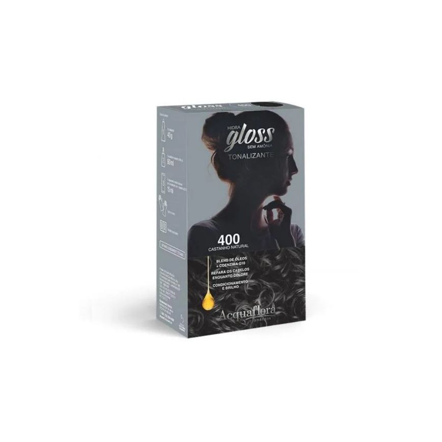 Tintura Tonalizante Acquaflora Kit Hidra Gloss 400 Castanho Natural