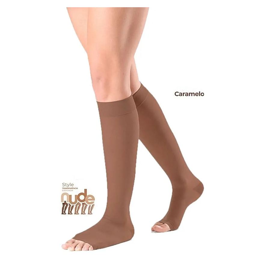 Meia 3/4 Sigvaris Ever Sheer 20-30mmhg Aberta Caramelo G2