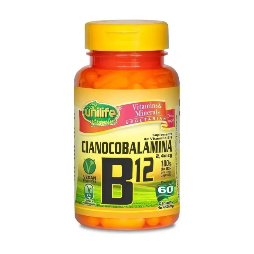 Cianocobalamina - Vitamina B12 450mg 60 cápsulas - Unilife