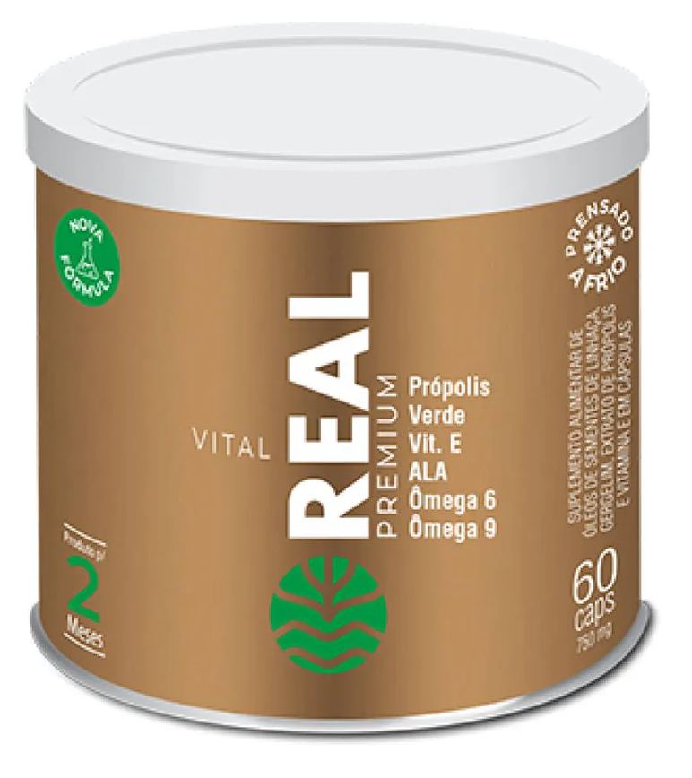 Vital Real 60 cápsulas - Suplemento Alimentar de Extrato de Própolis, Óleos de Sementes de Linhaça, Gergelim e Vitamina e