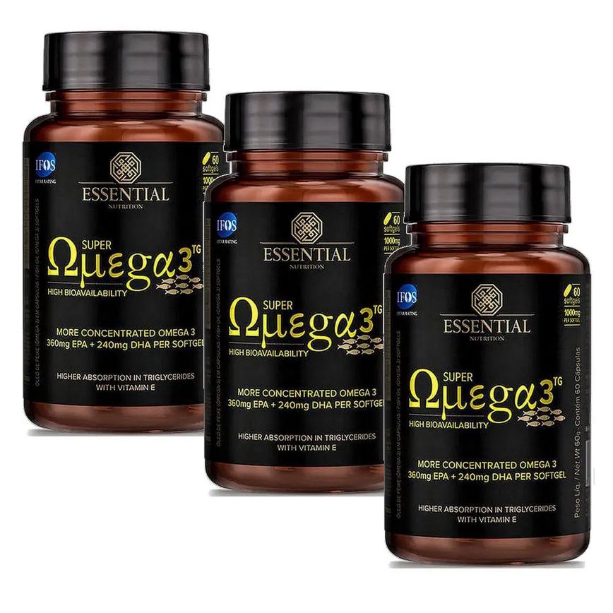 Kit 3x Super Omega 3 Tg (60 cápsulas Cada) 1000mg - Essential Nutrition