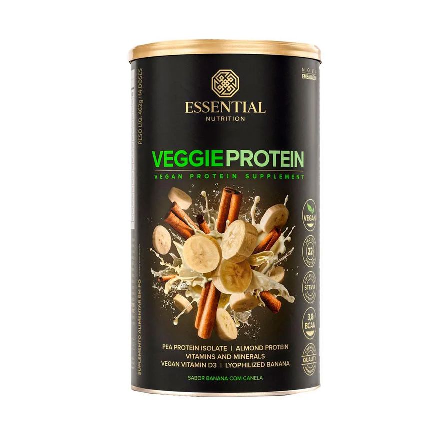 Suplemento de Proteína Vegetal Essential Nutrition Banana com Canela 462g