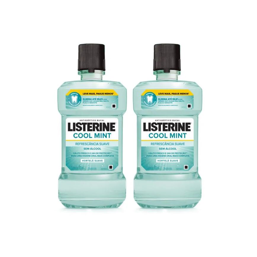 Kit 2 Antissépticos Bucal Listerine Cool Mint Refrescância Suave 500ml