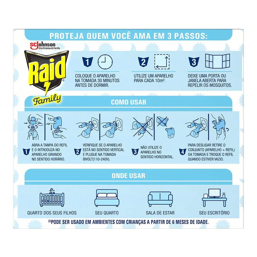 Repelente Líquido Elétrico Raid Family 45 Noites 2 Unidades de 32,9ml cada