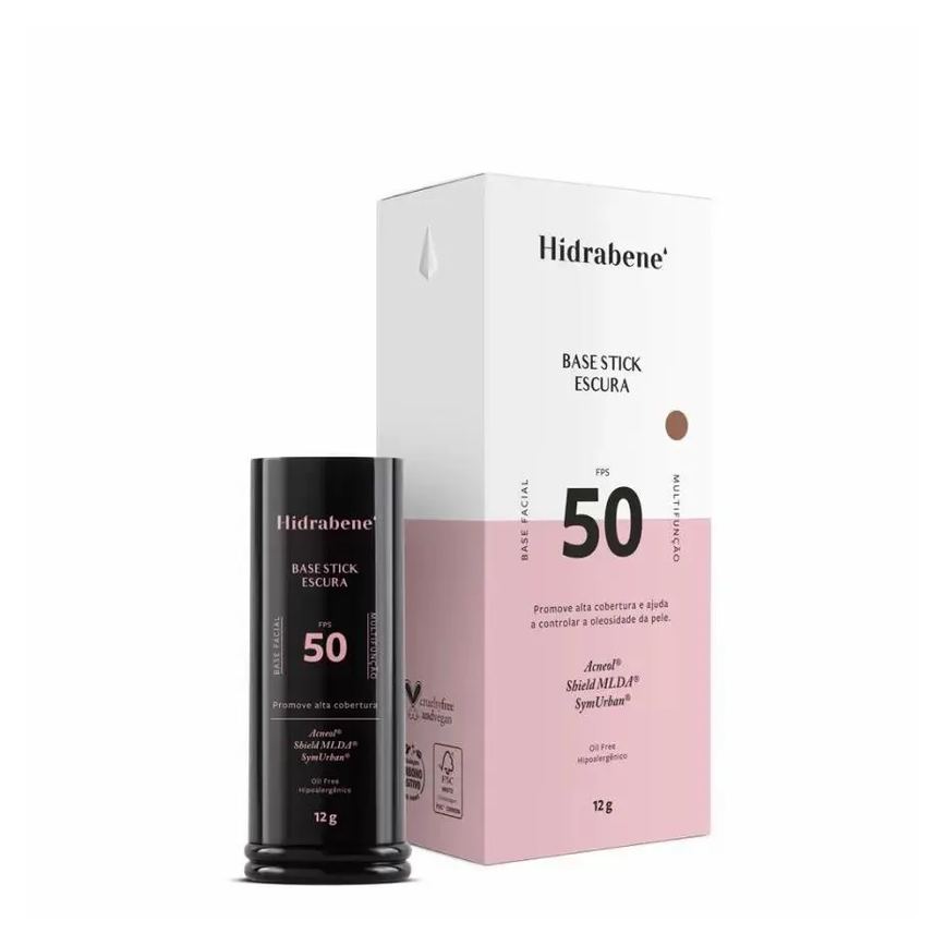 Base Facial Stick 50 Fps Hidrabene Tipo Bastão Clareador Multifunção Alta Cobertura Controla Oleosidade Escura
