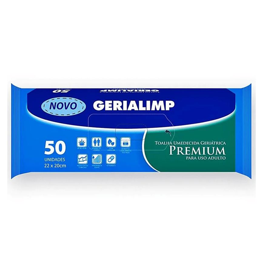 Toalha Umedecida Geriátrica Premium Gerialimp 22x20cm-50 Und