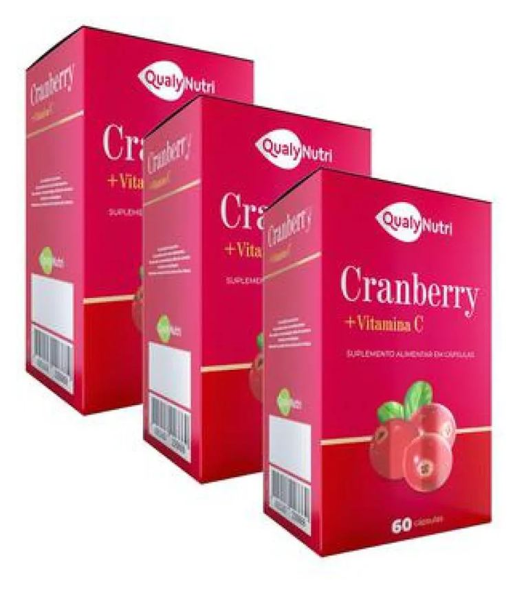 Kit C/3 Cranberry + Vitamina C 500Mg C/60 cápsulas - Qualy Nutri