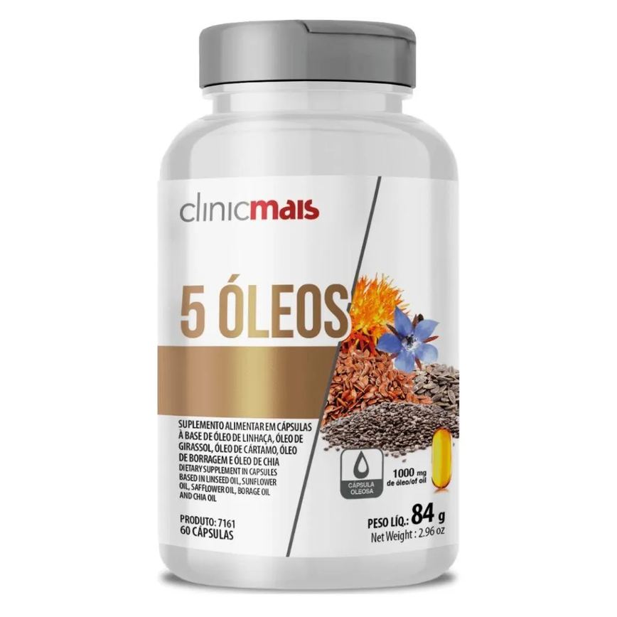 Óleo de Linhaça, Girassol, Cartamo, Borragem e Chia 1000mg 60 cápsulas - Clinicmais