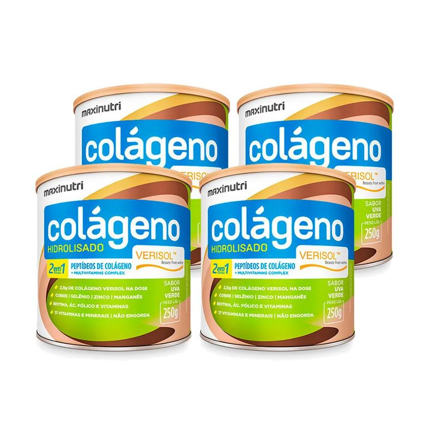 Kit 4 Colágeno Verisol para Pele Unhas e Cabelos Maxinutri 250g Uva Verde