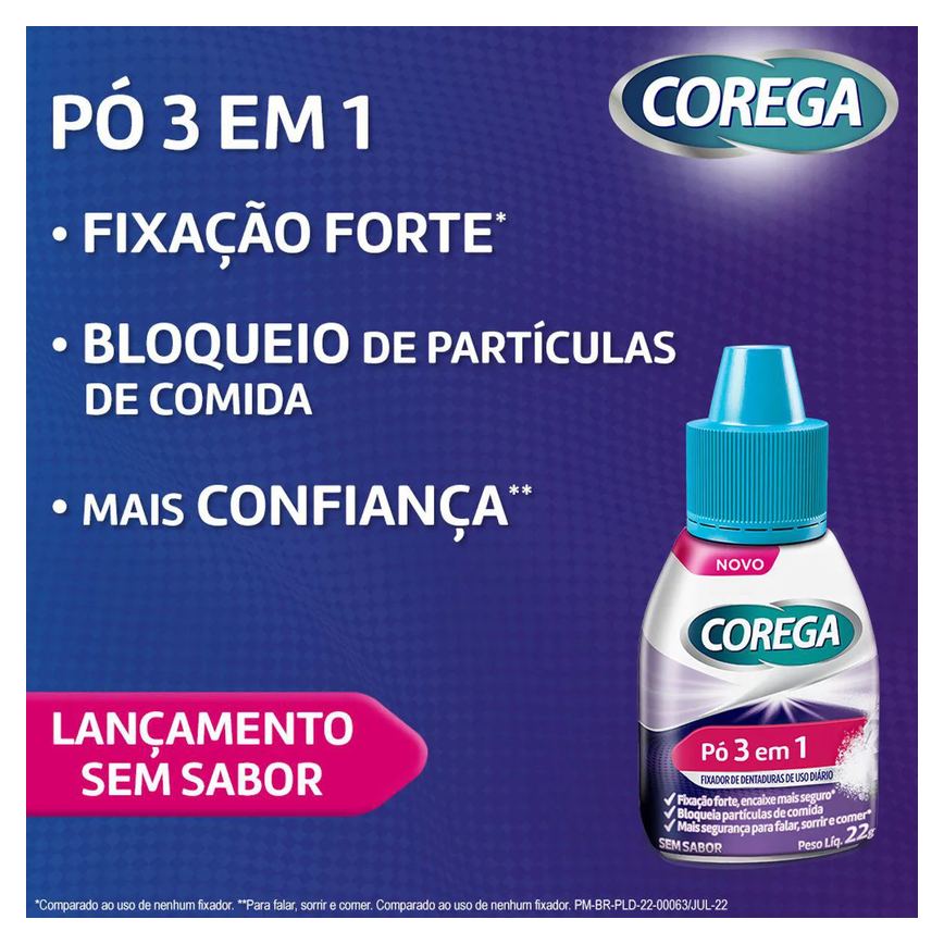 Kit Pó Fixador de Dentadura Corega 3 em 1 22g 3 unidades