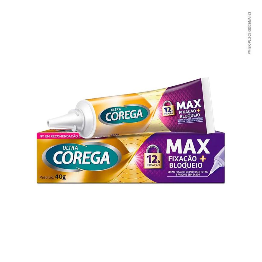 Creme Fixador de Dentadura Ultra Corega Max Fixação + Bloqueio Sem Sabor 40g