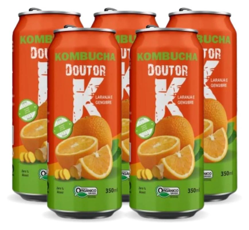 5x Kombucha Orgânica Sabor Laranja e Gengibre 350ml Drk