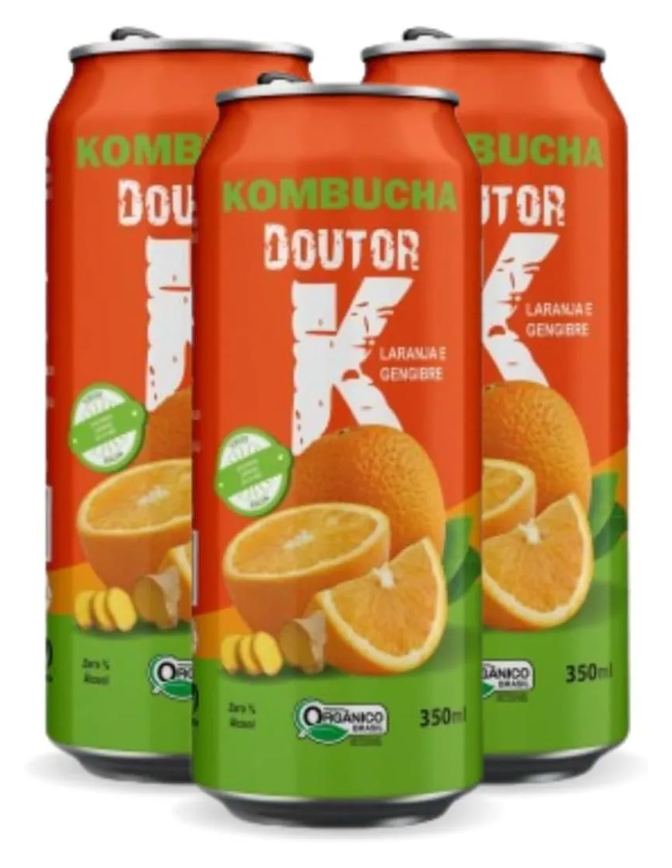 3x Kombucha Orgânica Sabor Laranja e Gengibre 350ml Drk