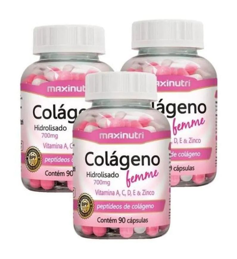 Kit 3x Colágeno Hidrolisado Femme 90 Cápsulas Maxinutri