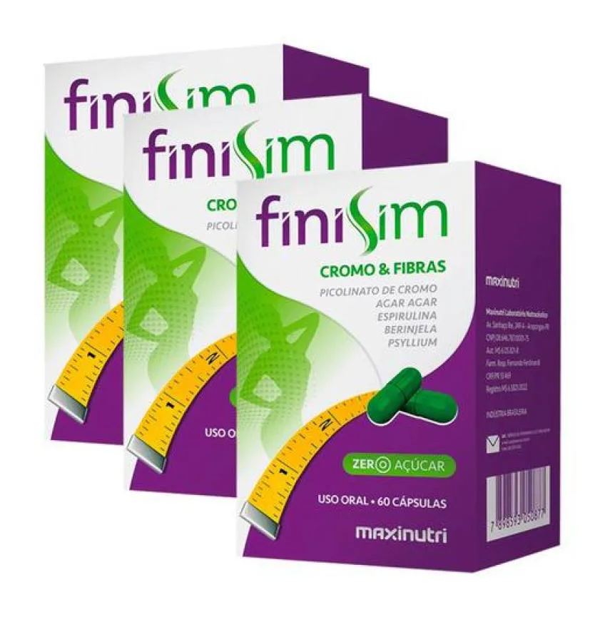 Kit 3x Finisim Cromo Fibras 60 Cápsulas Maxinutri