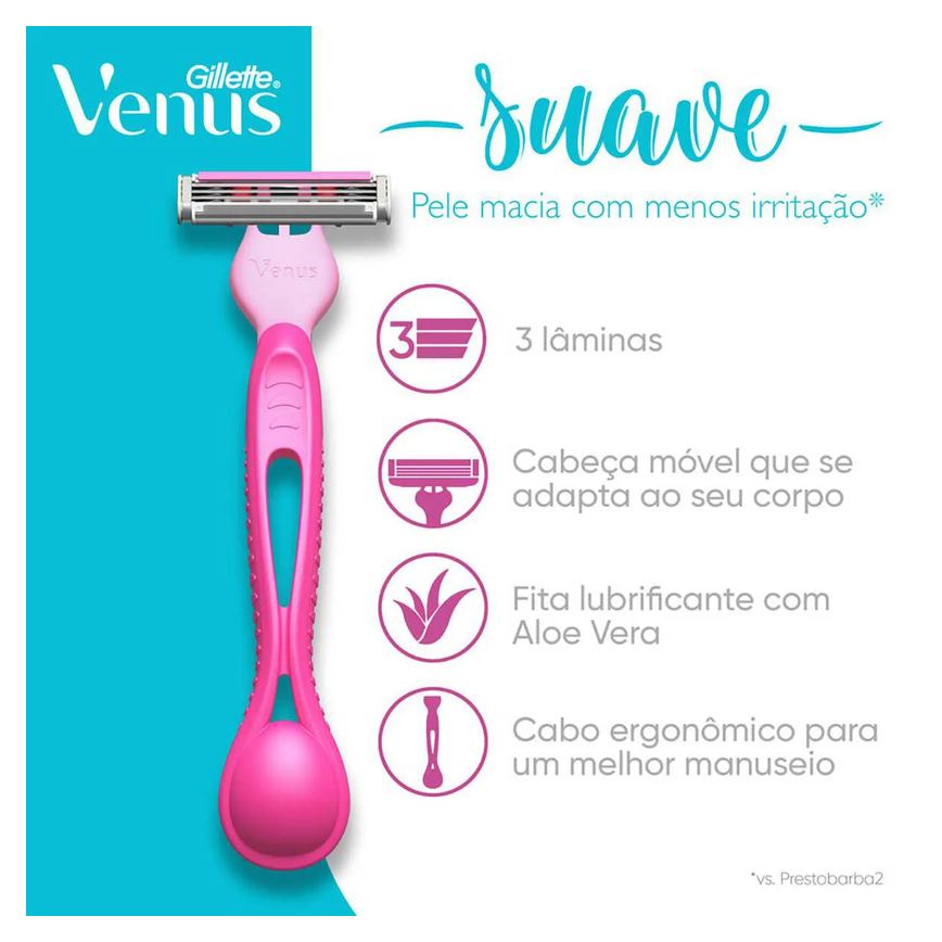 Aparelho de Depilar Descartável Gillete Venus Suave com 4 unidades