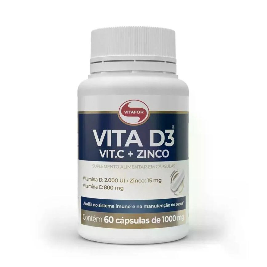 Vitaminas D3 C e Zinco Vitafor 60 Capsulas 1000mg