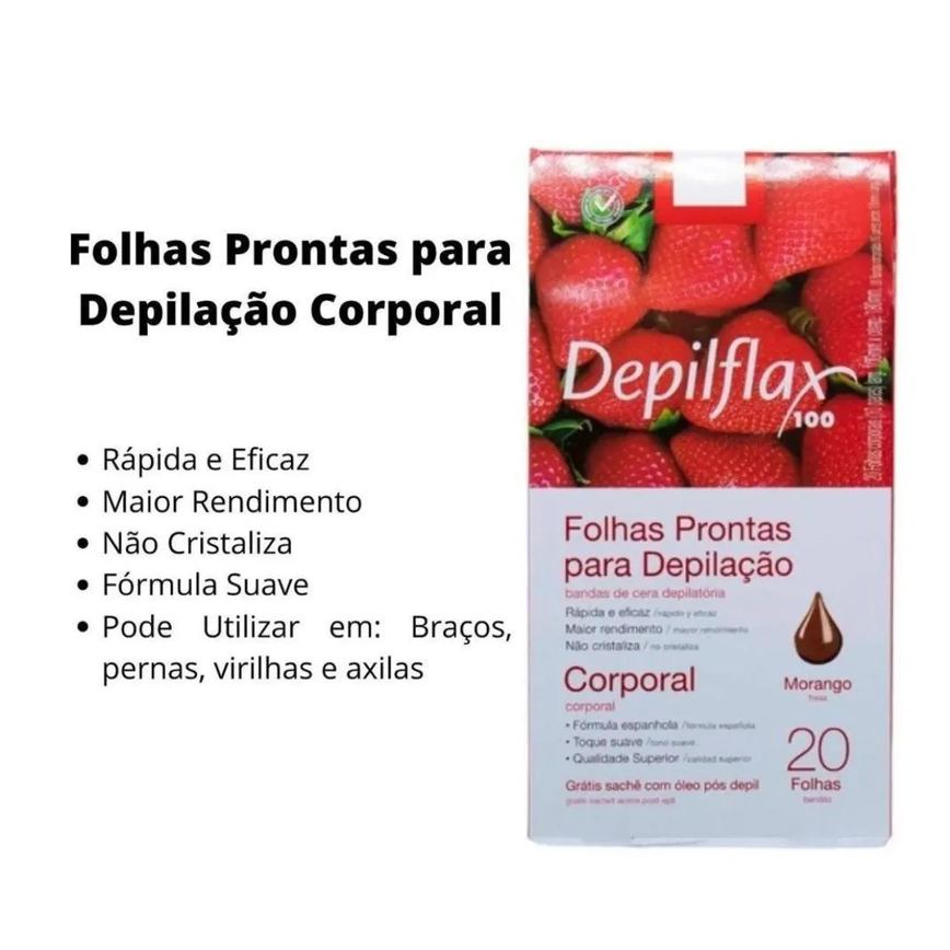 Folhas Prontas Depilflax para Depilação Corporal Kit C/3 Morango