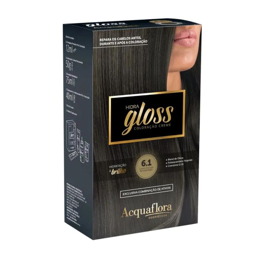 Coloração Creme Acquaflora Kit Hidra Gloss 6.1 Louro Escuro Acinzentado