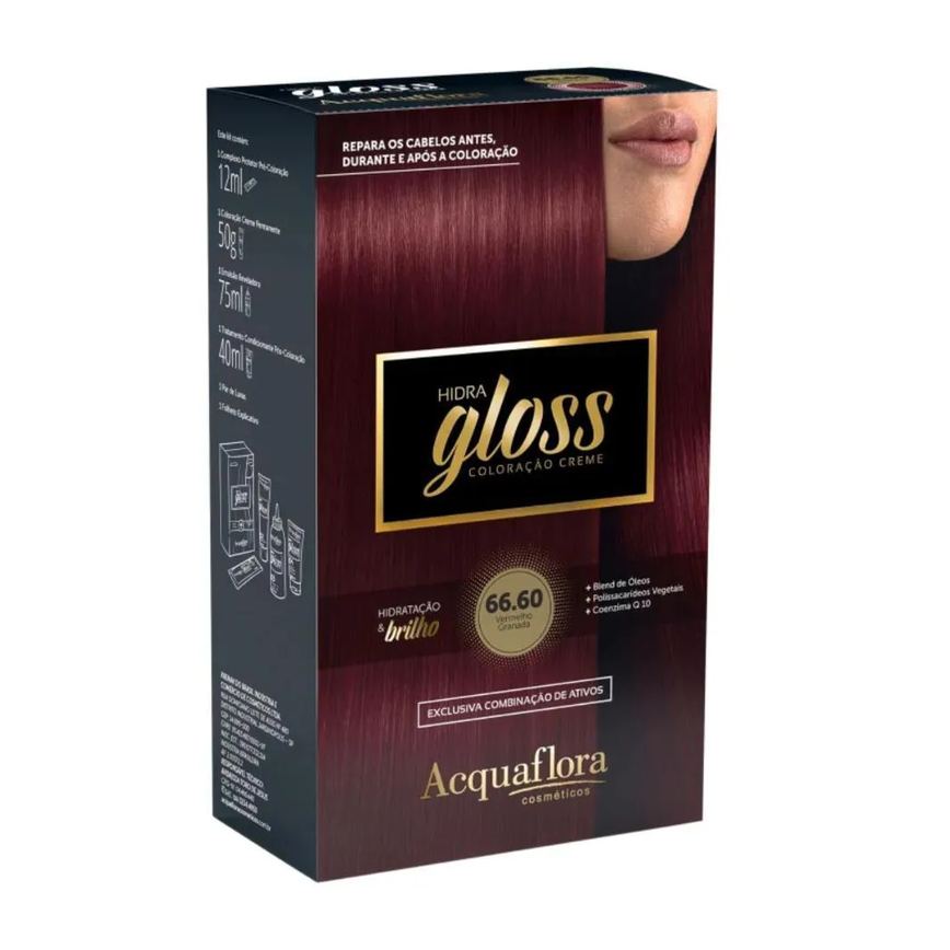 Coloração Creme Acquaflora Kit Hidra Gloss 66.60 Vermelho Granada