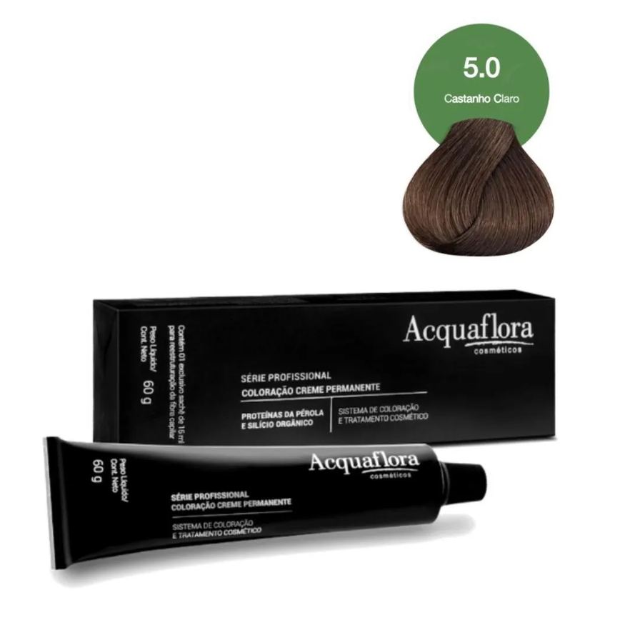Coloração Creme Acquaflora Vegana 5.0 Castanho Claro 60g