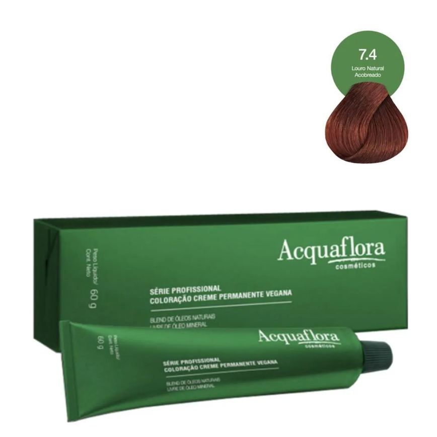 Coloração Creme Acquaflora Vegana 7.4 Louro Natural Acobreado 60g
