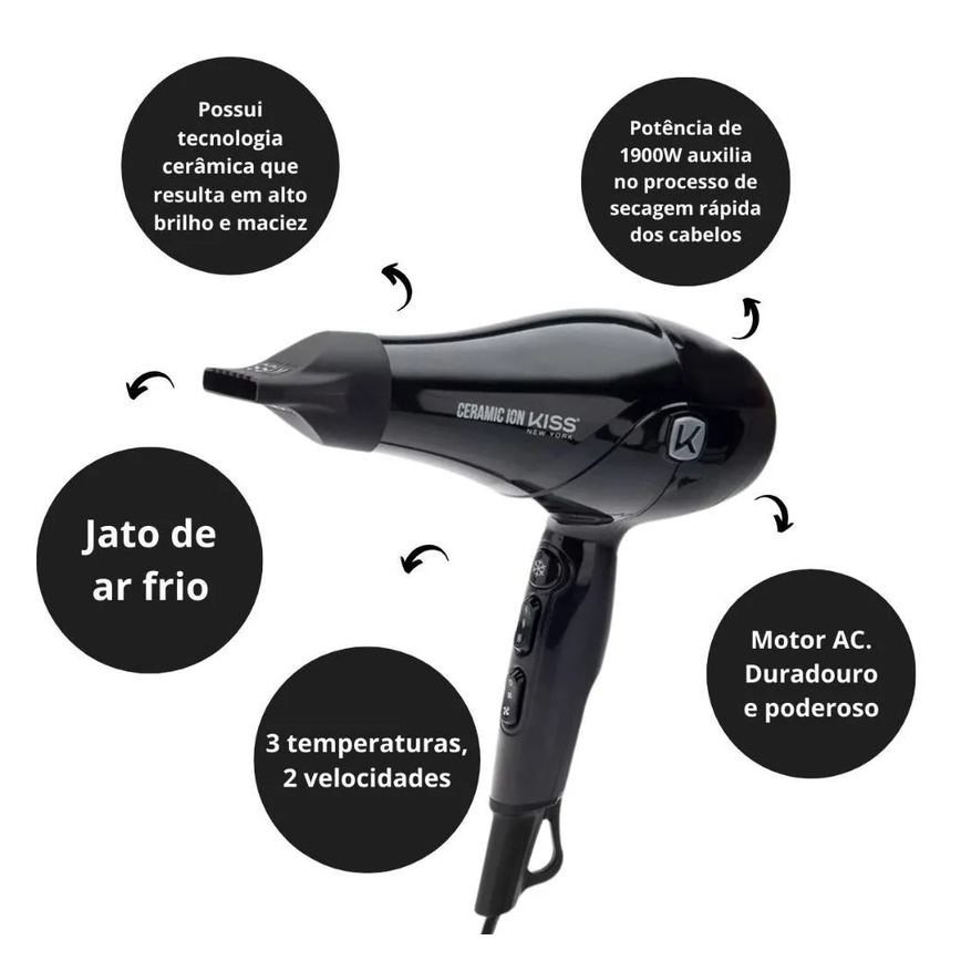 Secador Kiss New York Ceramic Ion 1900w 127v Bdp5br