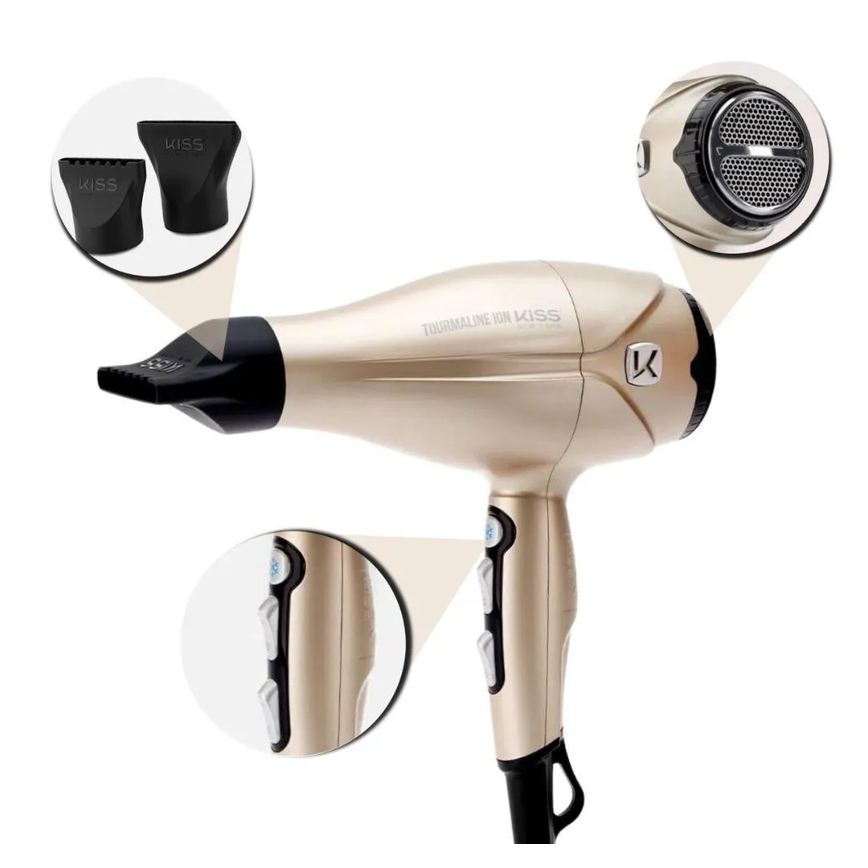 Secador Kiss New York Tourmaline Ion Dourado 2000w 127v Bdp06pbr