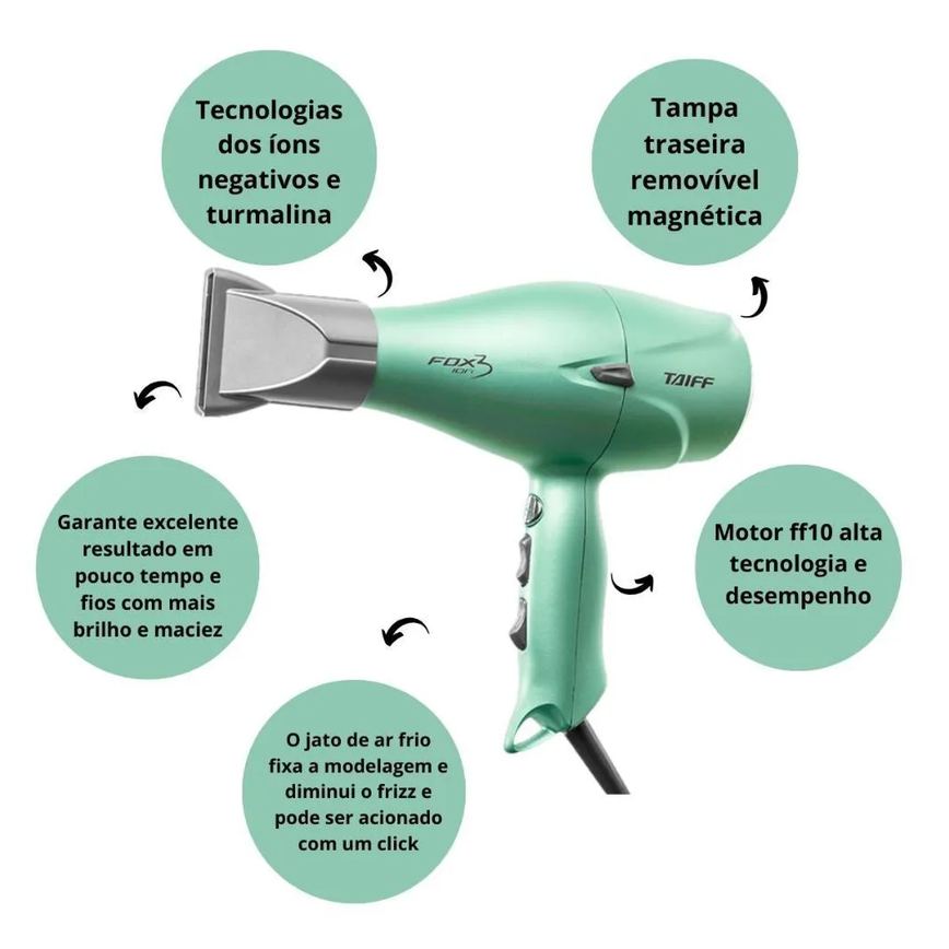 Secador Taiff Fox 3 Soft Green 2200w 220v
