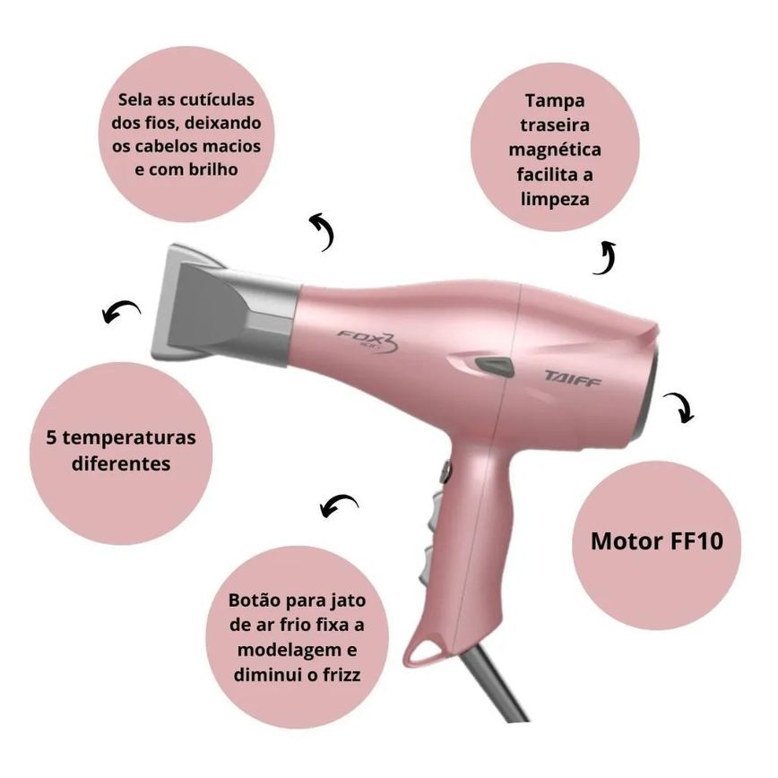 Secador Taiff Fox 3 Soft Rose 2200w 220v