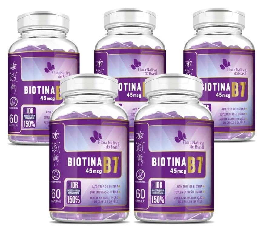 5x Biotina (b7) Cabelos e Pele 150% Idr 60 cápsulas Flora Nativa
