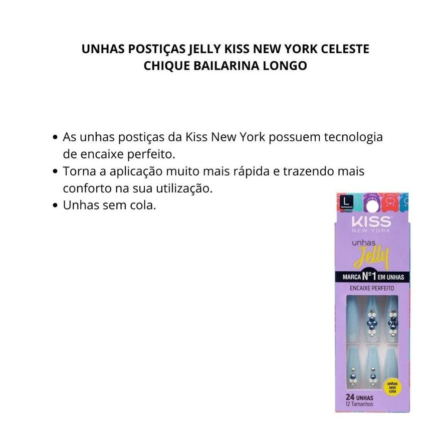 Unhas Postiças Jelly Kiss New York Celeste Chique Bailarina Longo