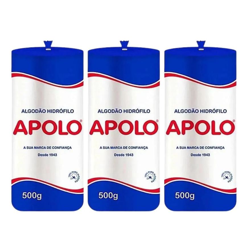 Kit Algodão Hidrófilo Apolo em Rolo 500g C/3