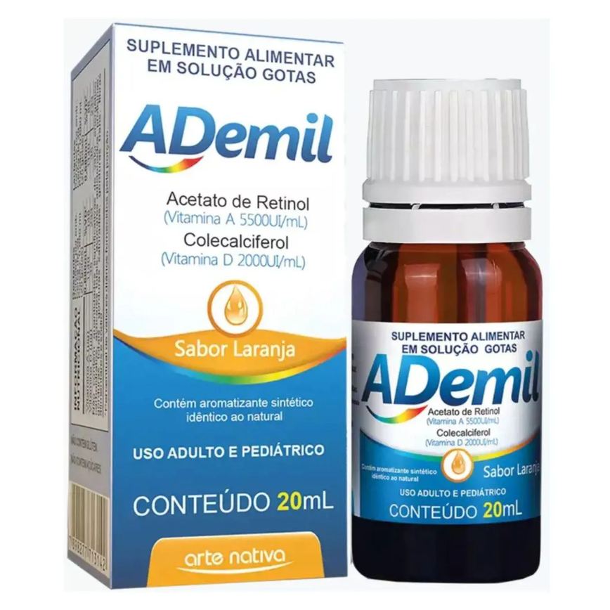 Vitamina a 5500ui e D 200ui Ademil Gotas Sabor Laranja Adulto e Pediatrico