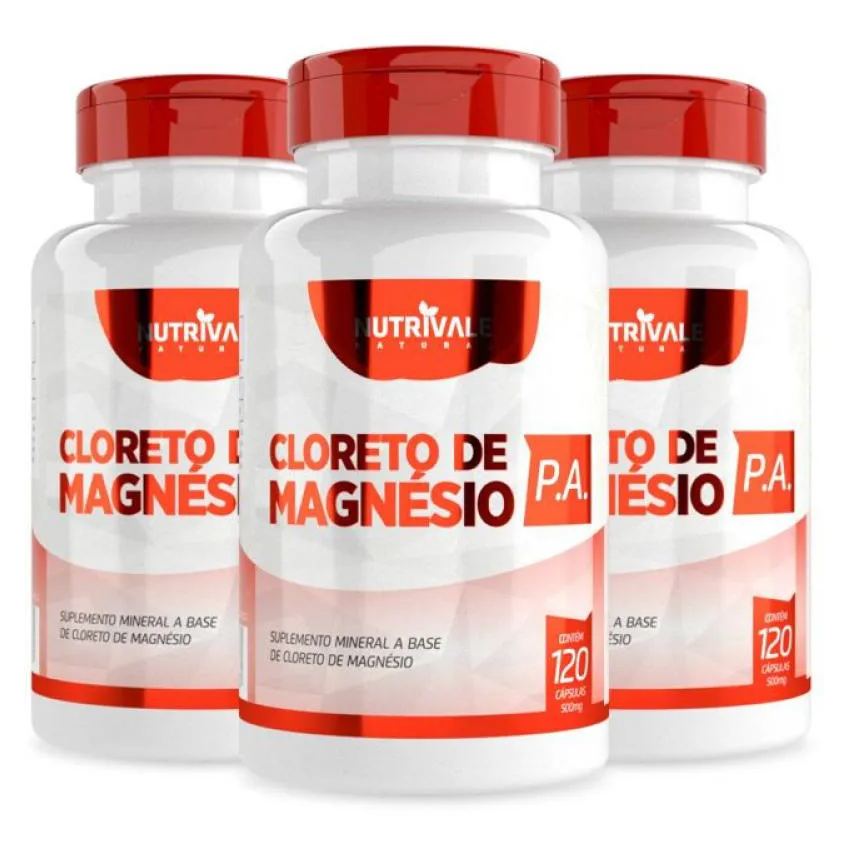 Kit 3 Cloreto de Magnésio Pa 120 cápsulas Nutrivale Incolor sem Sabor