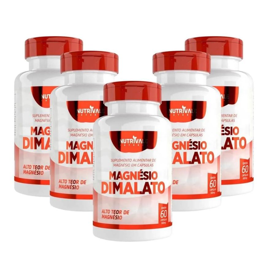 Kit 5 Magnésio Dimalato 60 cápsulas Nutrivale Incolor sem Sabor