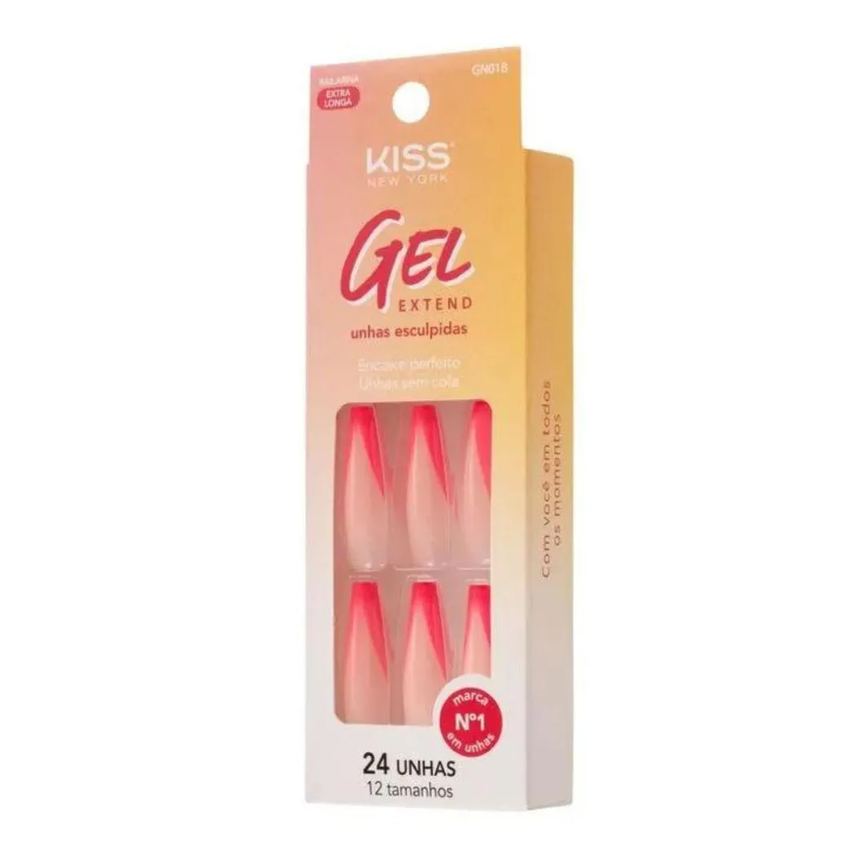 Unhas Postiças Kiss Ny Gel Extend Bailarina com 24un Gn01b