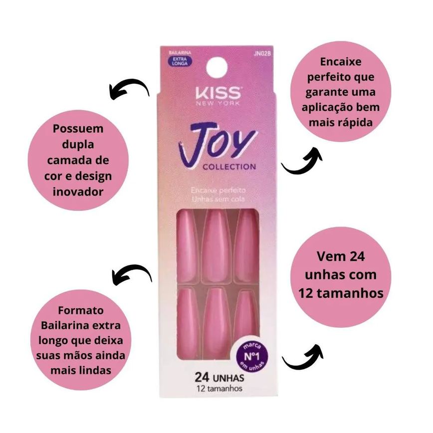 Unhas Postiças Kiss Ny Joy Collection Bailarina 24un Jn02b
