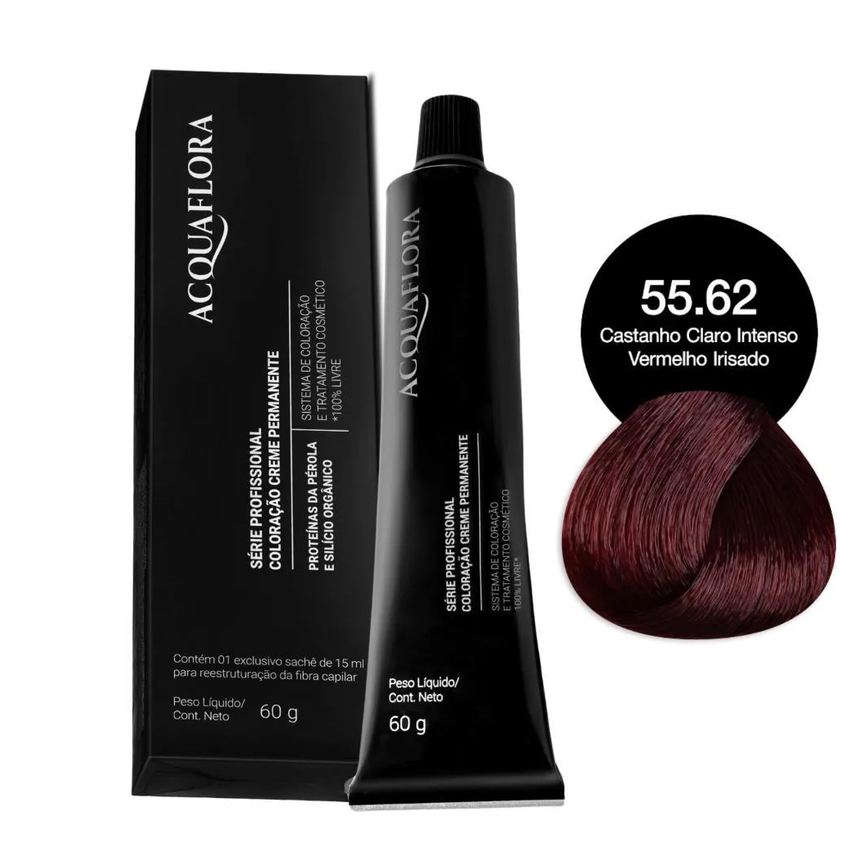 Coloração Acquaflora 55.62 Castanho Claro Intenso Vermelho Irisado 60g