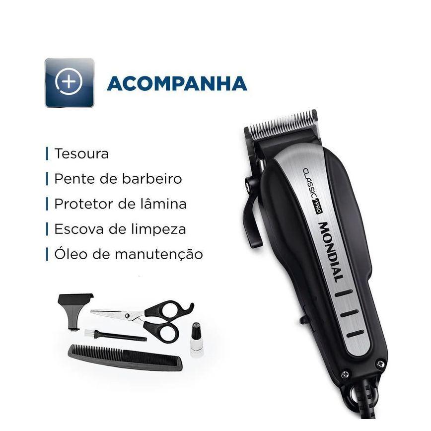 Cortador de Cabelos Mondial Classic Pro 127v Preto/inox 110v
