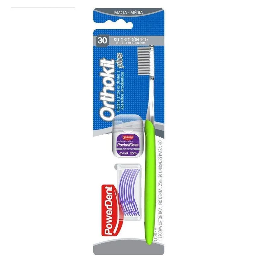 Kit Ortodontico Powerdent Escova+fio+passafio