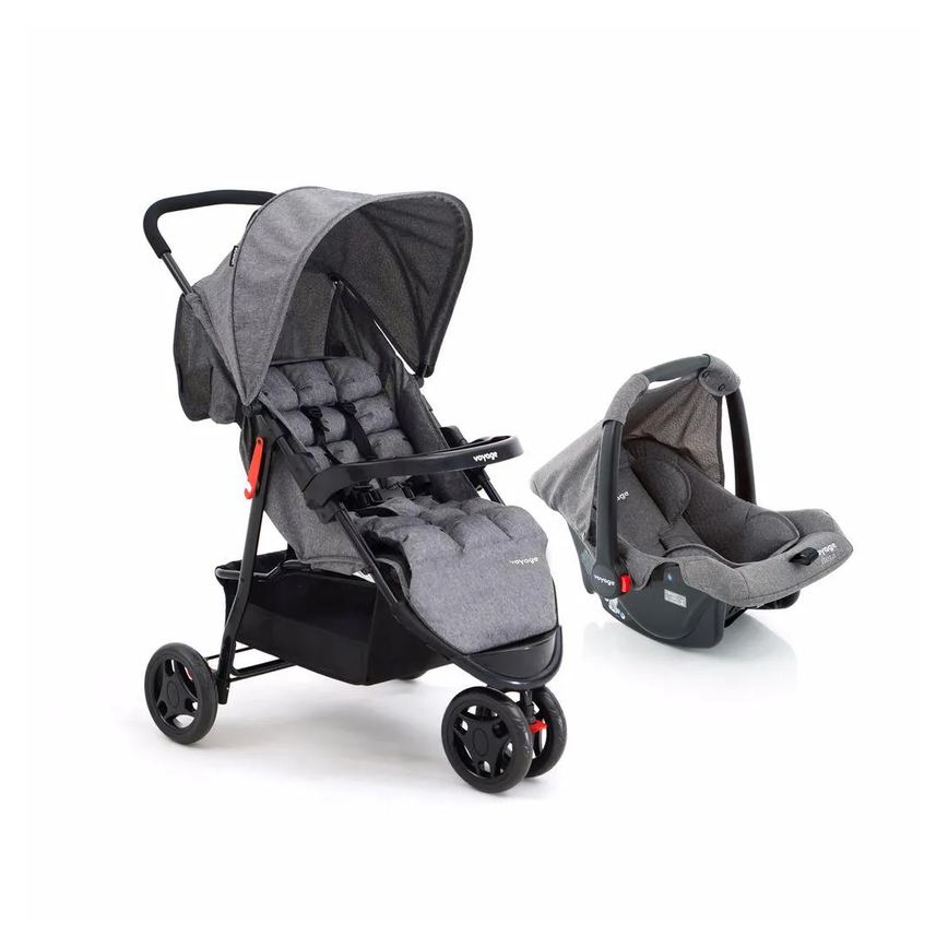 Carrinho com Bebê Conforto Travel System Delta Duo Pro Voyage Cinza Mescla