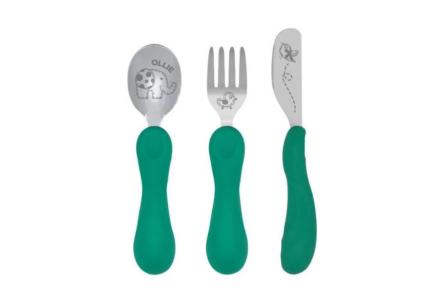 Jogo Anatômico Colher Garfo e Faca com Inox Elefante Ollie 3pcs - Marcus & Marcus