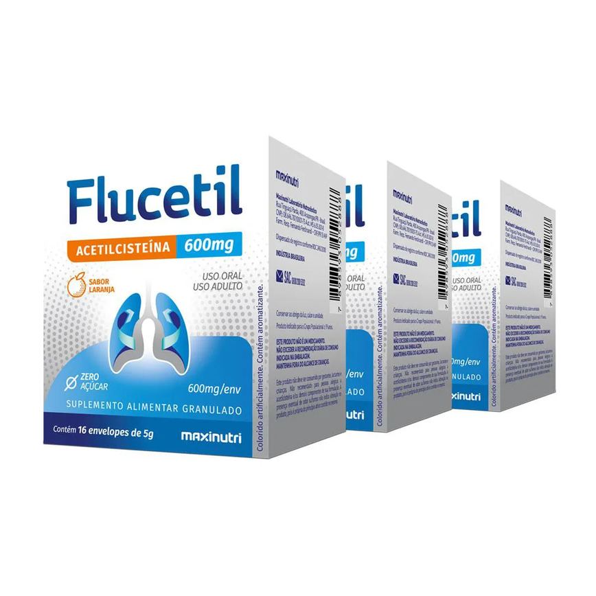 Kit 3 Flucetil Acetilcisteína Sachê Granulado 16x5g Sabor Laranja Maxinutri