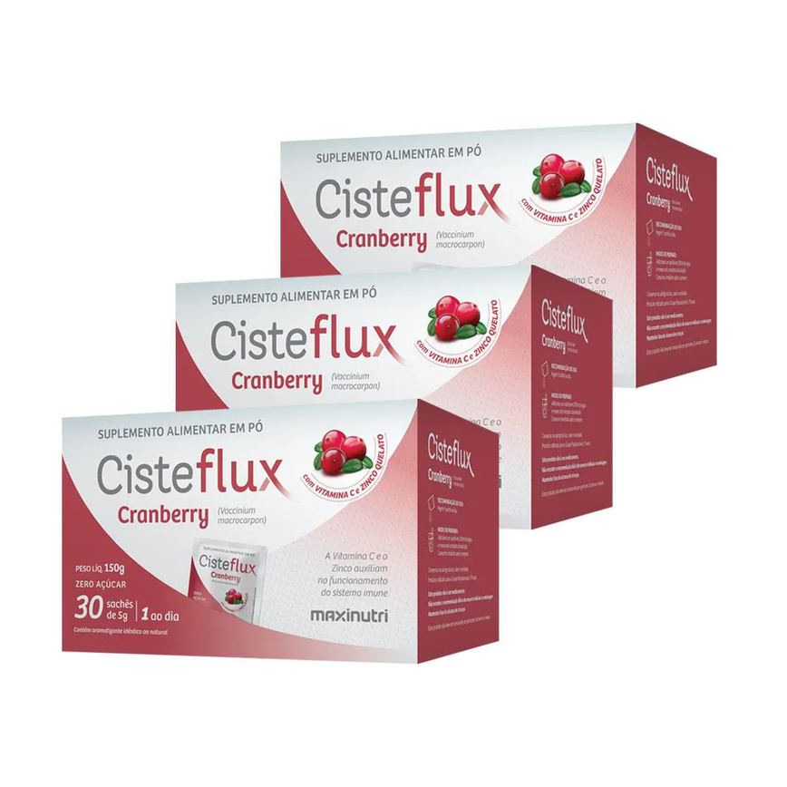 Kit 3 Cisteflux Cranberry Auxilia Sistema Imune 30 Saches 5g