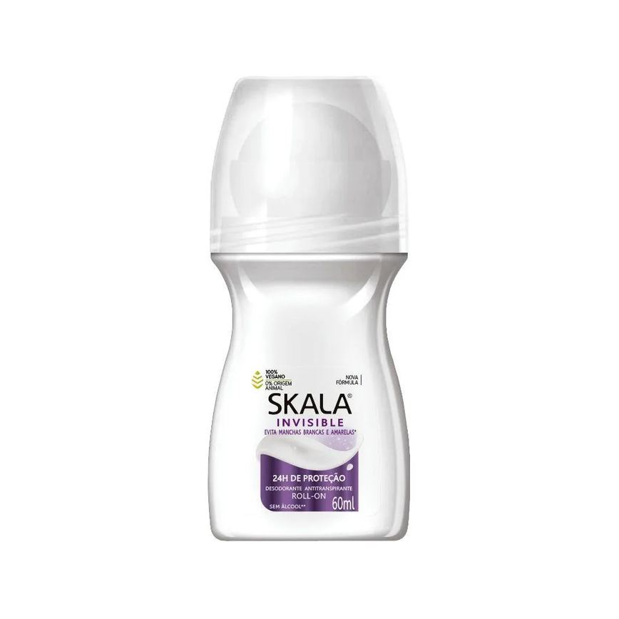 Desodorante Antitranspirante Vegano Roll-on Skala Invisible Feminino 24h sem Álcool 60ml